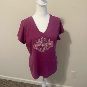 Harley Davidson Women's Purple V-Neck Tee Size XL